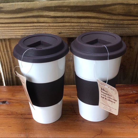 CenTury Other - 2 Ceramic Travel Mugs with Silicone Lids & Bands